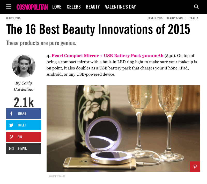 Cosmopolitan calls Pearl one of the "Best Beauty Innovations of 2015"