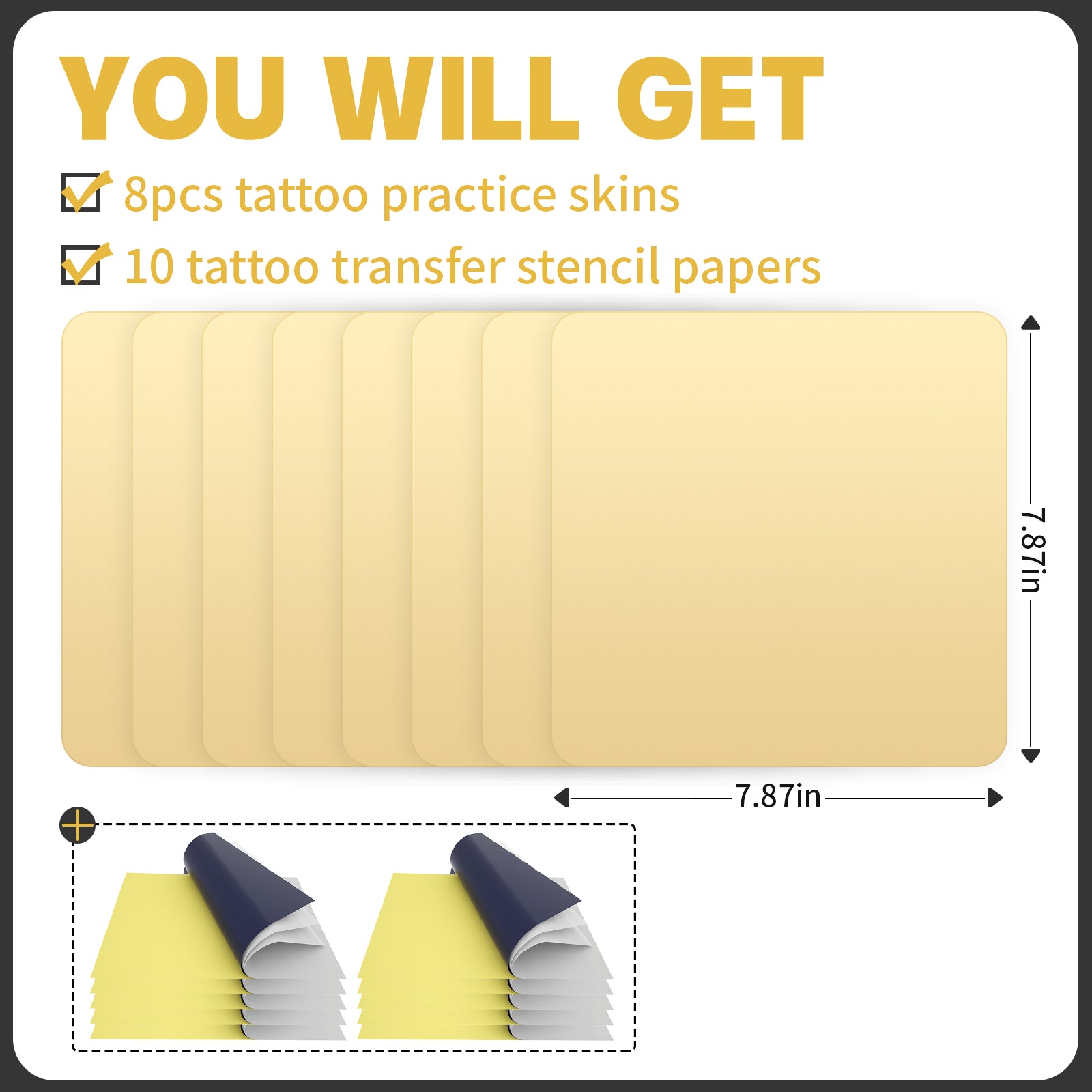 8pcs Tattoo Practice Skin 3MM with 10 Transfer Stencil Paper