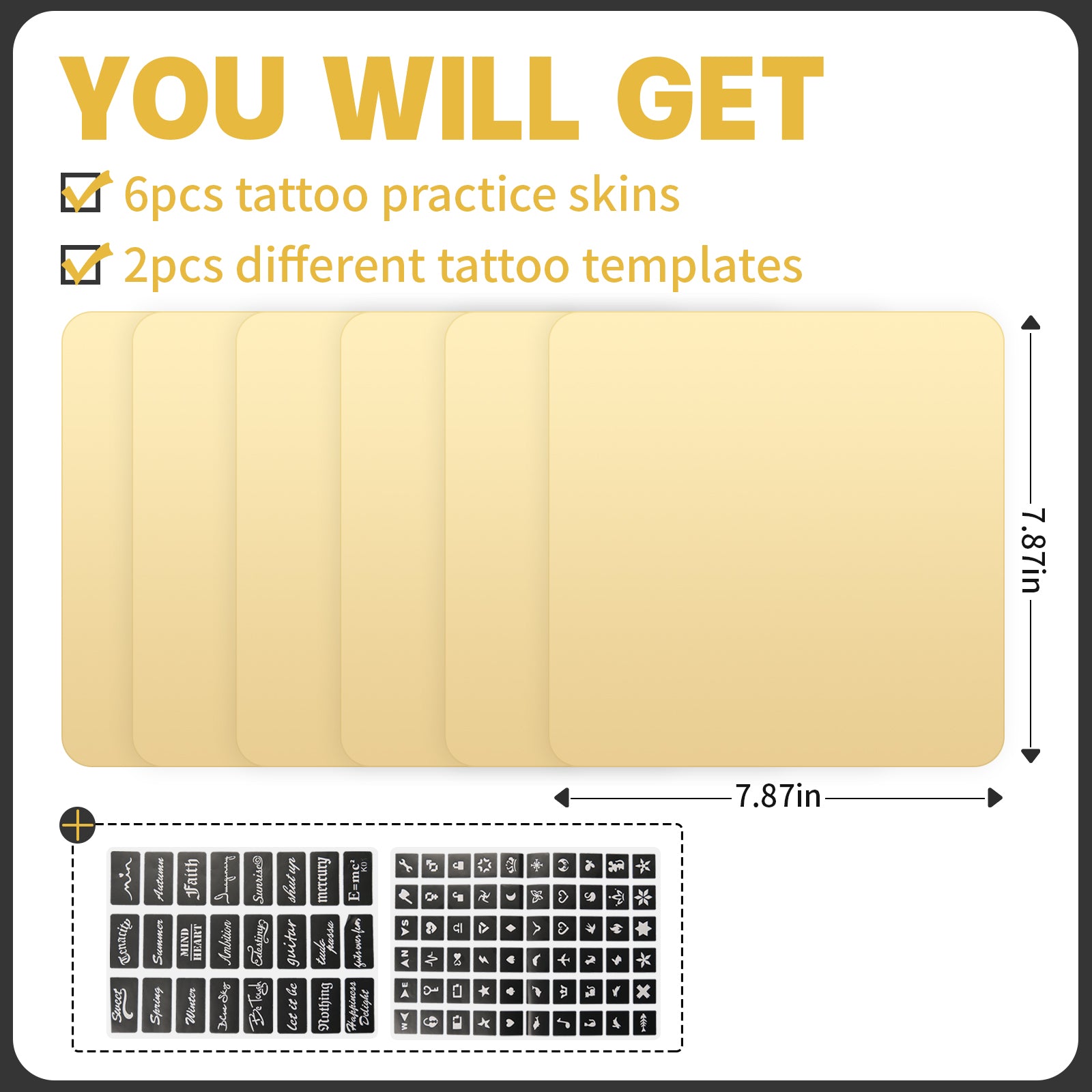 6pcs Thick Tattoo Practice Skin with 2 Tattoo Templates