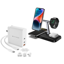 Load image into Gallery viewer, Power On - 4-in-1 Wireless Charge &amp; 140W GaN Charger with International Adapters Bundle
